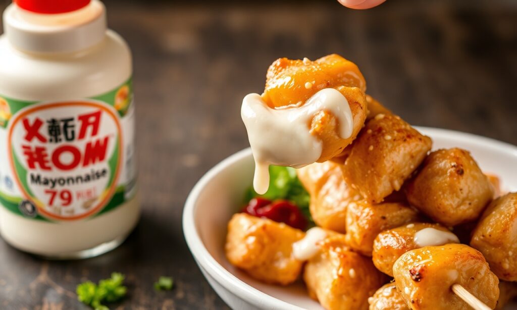 Juicy chicken skewers with magical Kewpie Mayo flavor.
