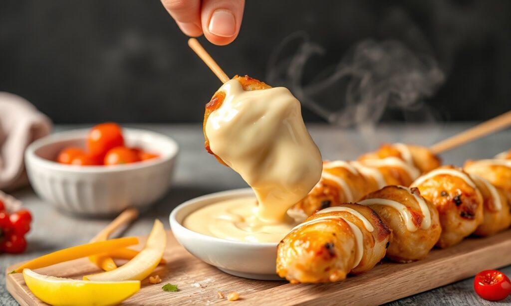 Juicy chicken skewers with magical Kewpie Mayo flavor.