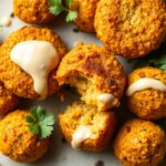 Golden baked falafel with creamy tahini drizzle delight.
