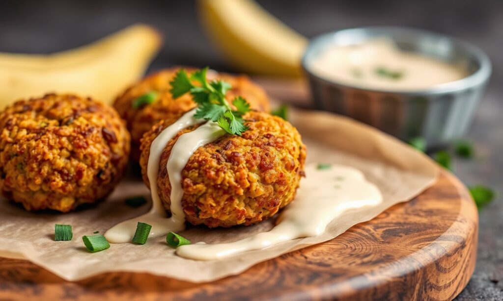 Golden baked falafel with creamy tahini drizzle.