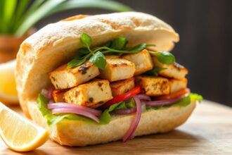 Vibrant Lemongrass Tofu Banh Mi sandwich, a delicious vegan twist.