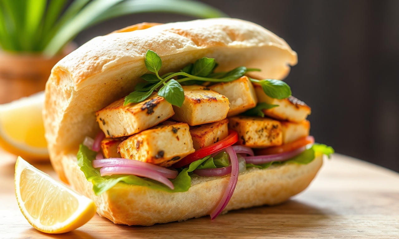 Vibrant Lemongrass Tofu Banh Mi sandwich, a delicious vegan twist.