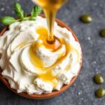 Creamy whipped feta with honey, a sweet savory delight.