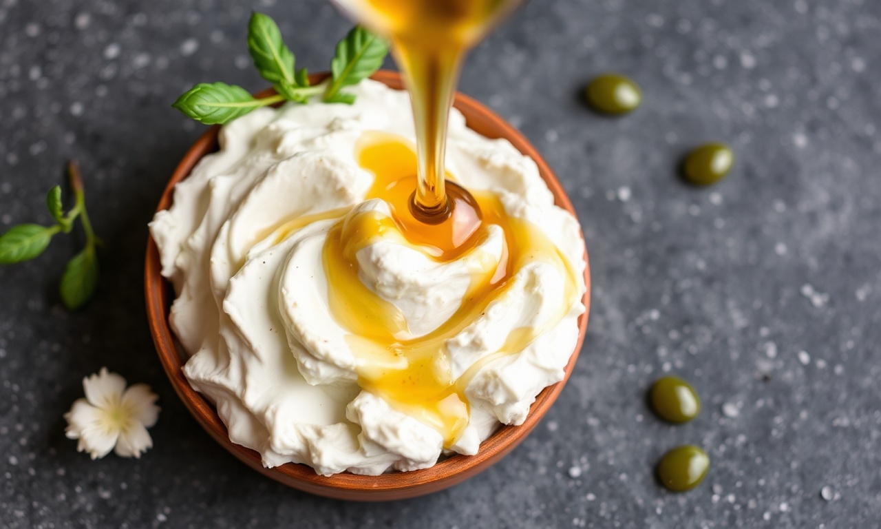 Creamy whipped feta with honey, a sweet savory delight.