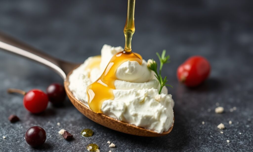 Creamy whipped feta with honey: a sweet and savory delight.