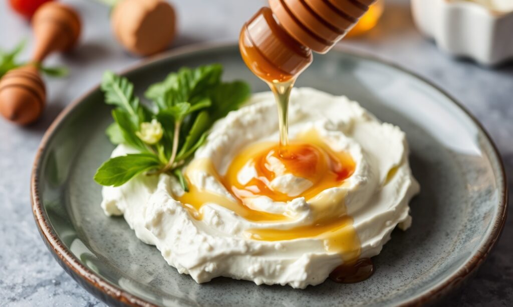 Creamy whipped feta with honey: sweet, savory, delightful blog food.
