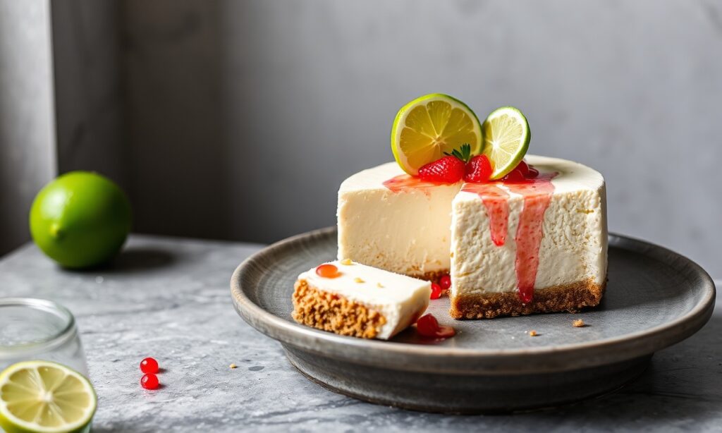 Zesty cheesecake delight with lime and dessert caviar.