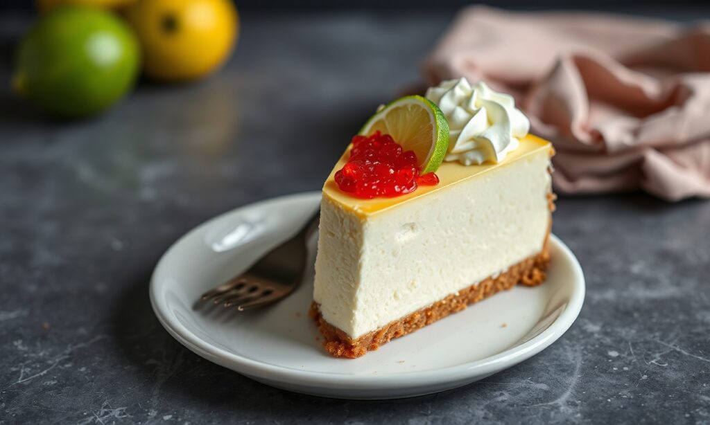 Zesty cheesecake delight with lime and dessert caviar.