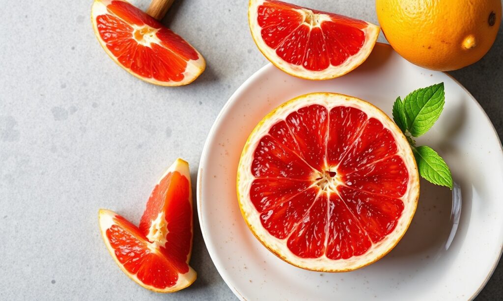 Zesty broiled grapefruit with cinnamon, a sweet and healthy breakfast treat.