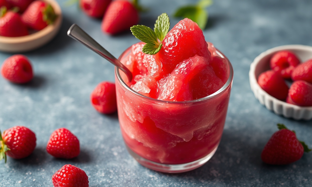 Refreshing raspberry sorbet, perfect summer treat.