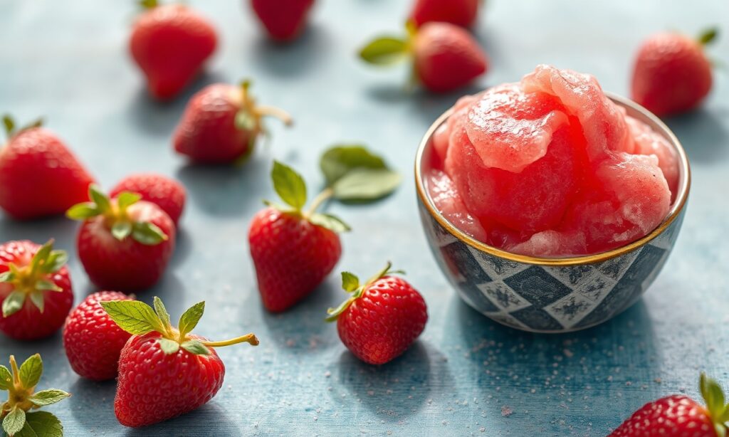 Refreshing raspberry sorbet, a perfect summer treat.