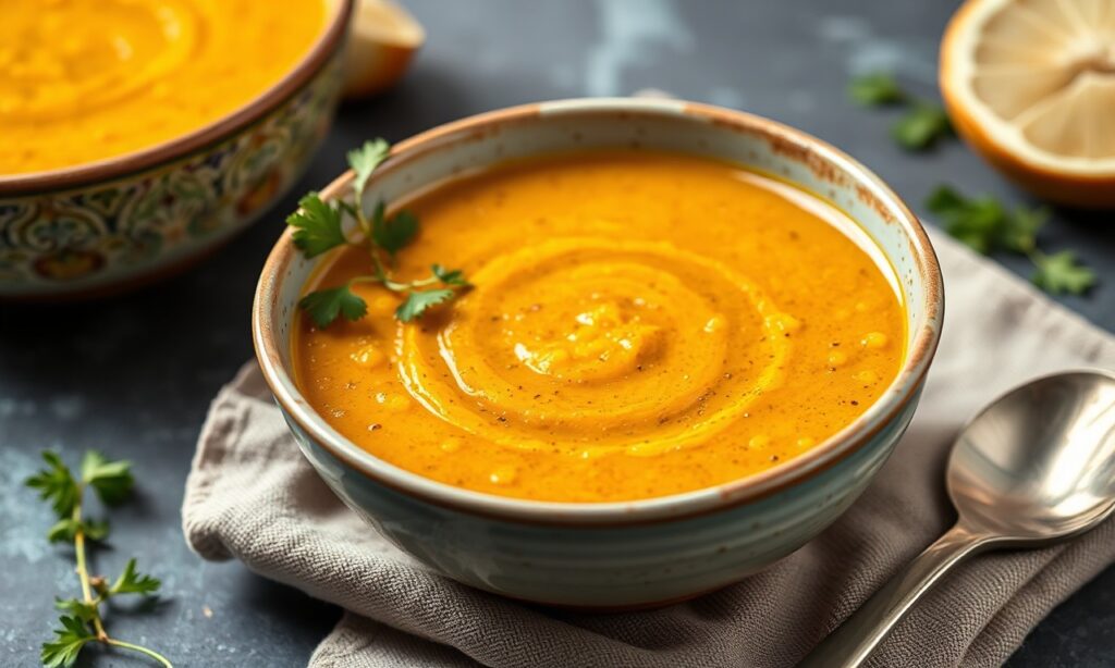 Golden lentil soup: nourishing, comforting, flavorful bowl of goodness.