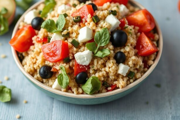 Flavorful Greek quinoa salad with vibrant Mediterranean ingredients.