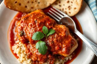 Savoring Pipian Rojo with chicken: rich, flavorful Mexican tradition.