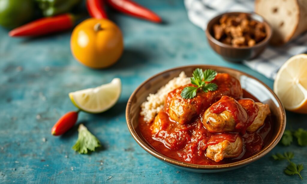 Savoring Pipian Rojo with chicken: rich, flavorful Mexican tradition.