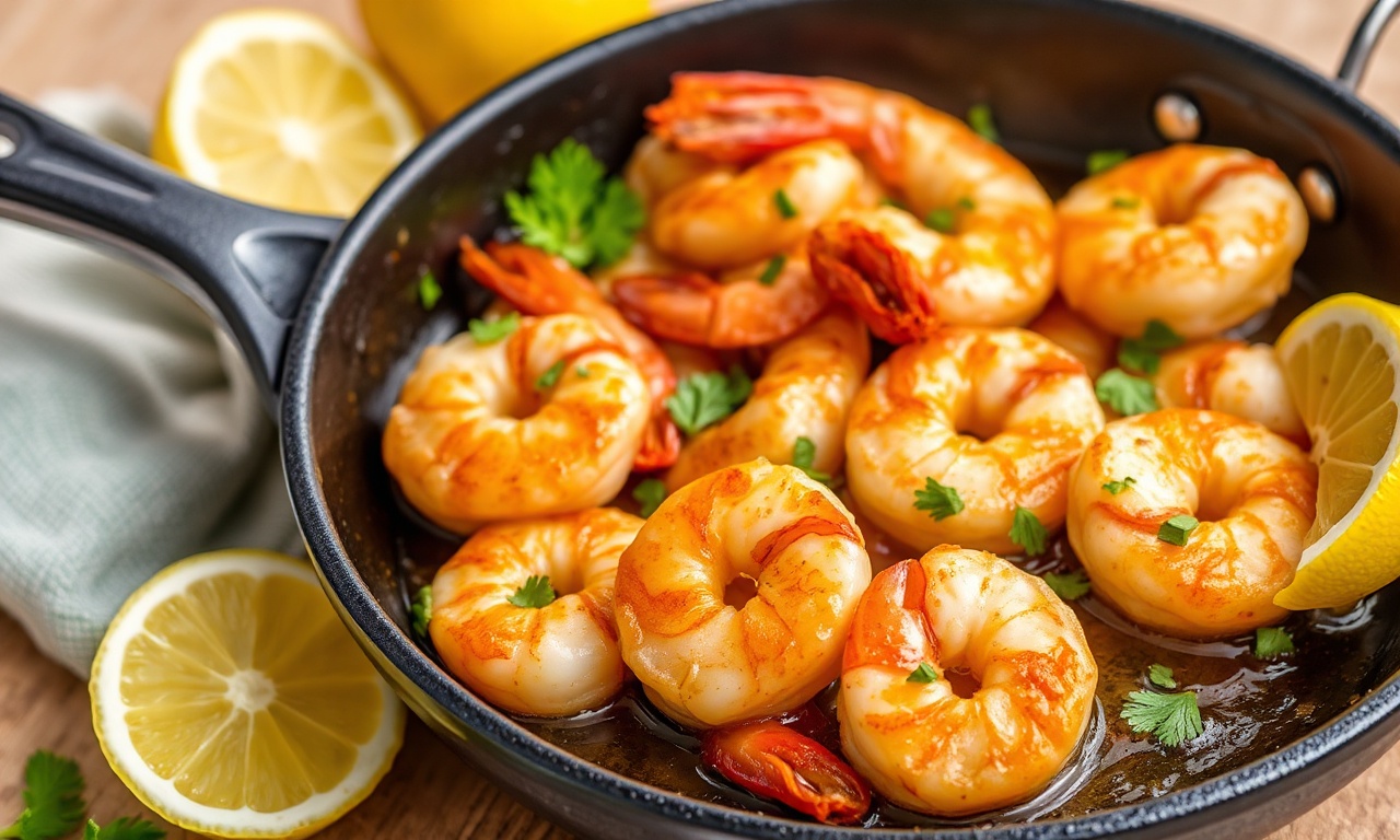 Zesty lemon garlic shrimp, keto delight, easy one-pan meal.