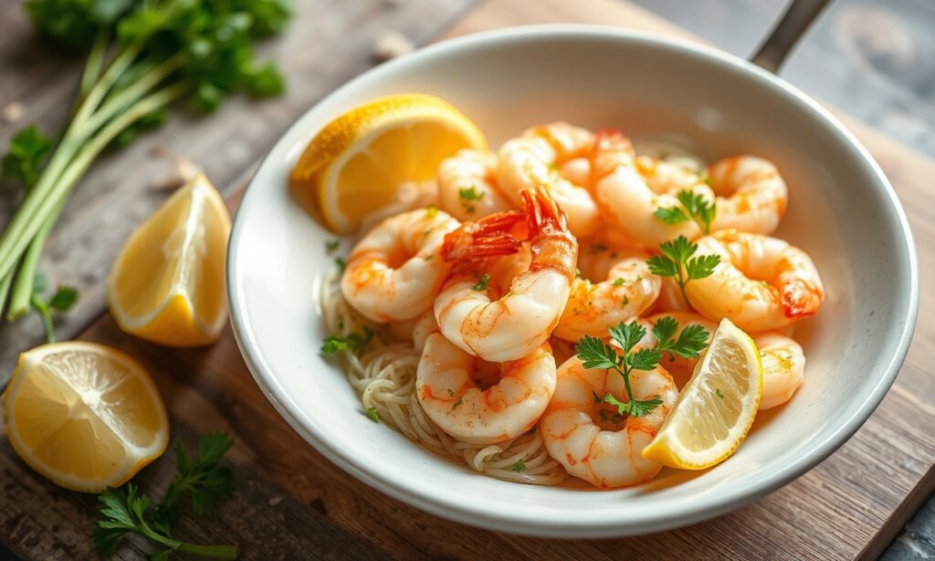 Zesty lemon garlic shrimp skillet: a bright keto delight.