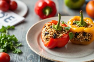 Colorful quinoa and black bean stuffed peppers, a nutritious delight.
