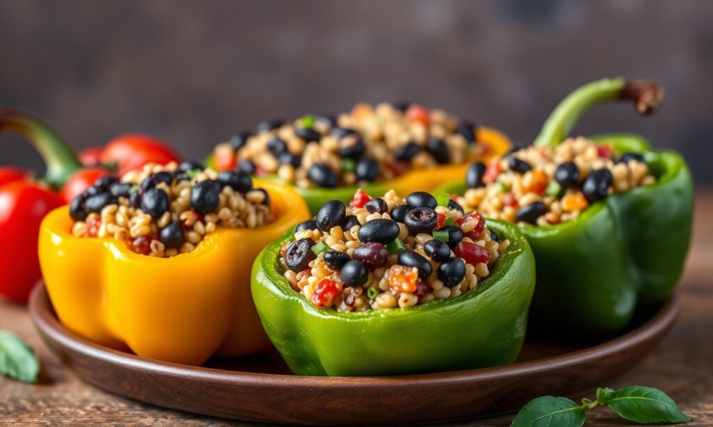 Colorful quinoa and black bean stuffed peppers, a nutritious and flavorful meal.