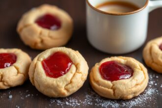 Jam thumbprint cookies: buttery, sweet, wholesome treasures with fruity goodness.