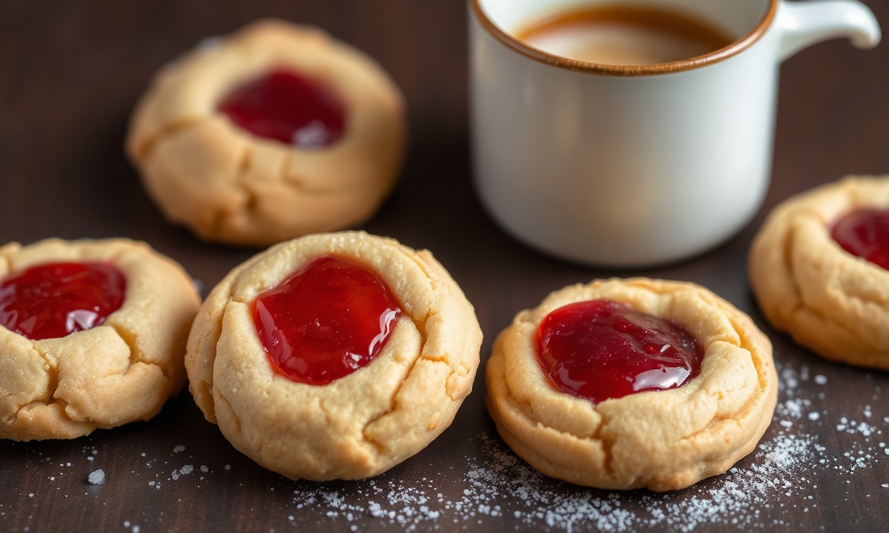 Jam thumbprint cookies: buttery, sweet, wholesome treasures with fruity goodness.