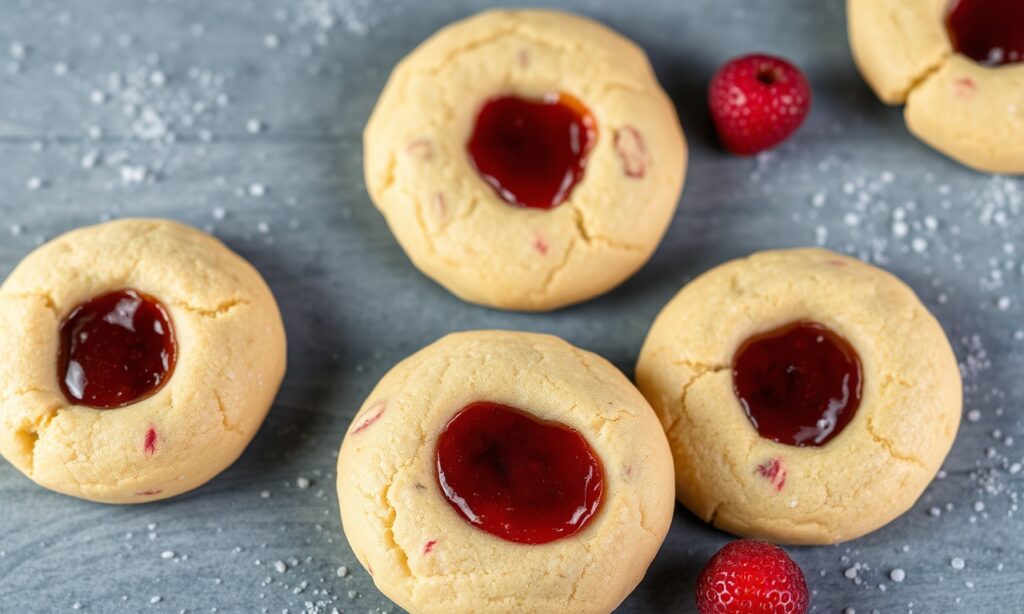 Jam thumbprint cookies: buttery, fruity treasures.