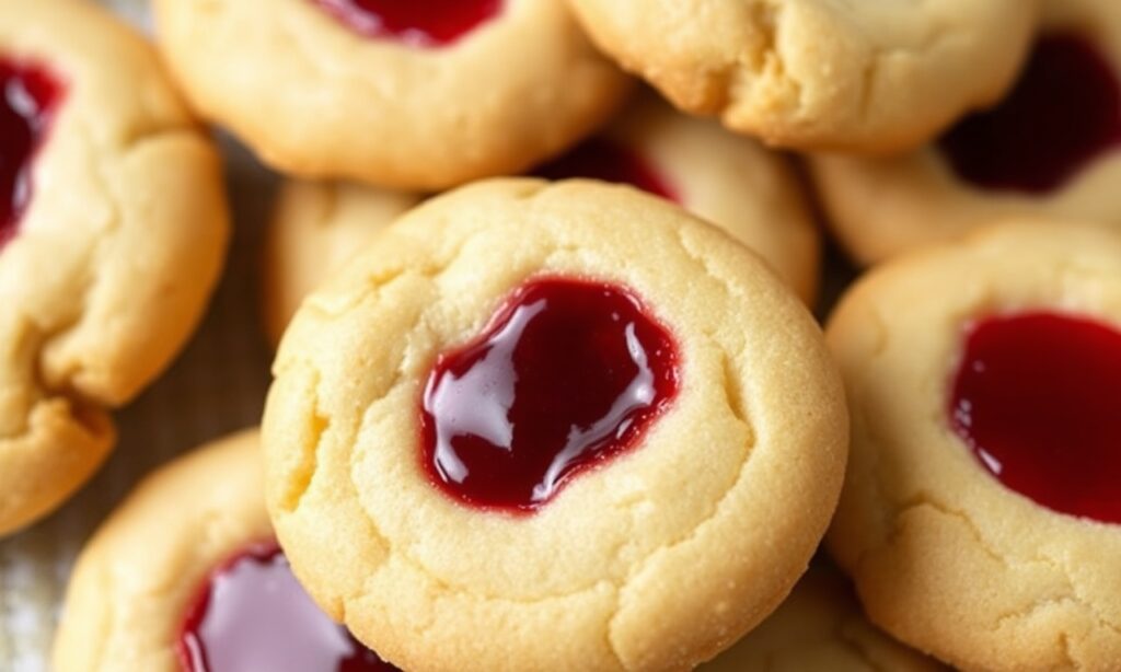 Buttery jam thumbprint cookies with fruity goodness.