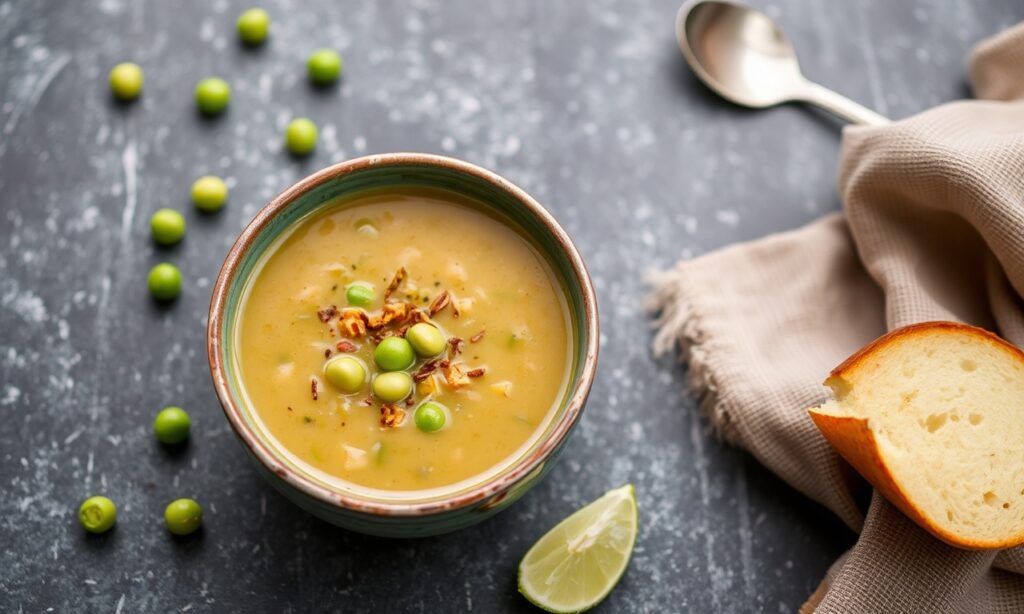 Nourishing Vegetarian Split pea soup, a comforting and flavorful bowl.