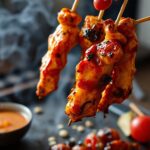 Juicy grilled chicken skewers showcase delicious Japanese yakitori flavors.