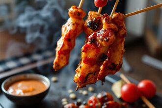 Juicy grilled chicken skewers showcase delicious Japanese yakitori flavors.