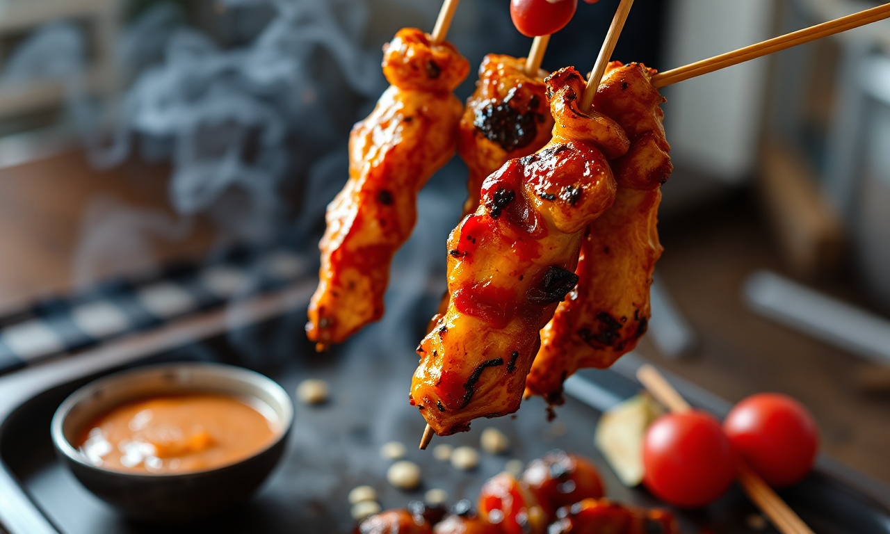 Juicy grilled chicken skewers showcase delicious Japanese yakitori flavors.