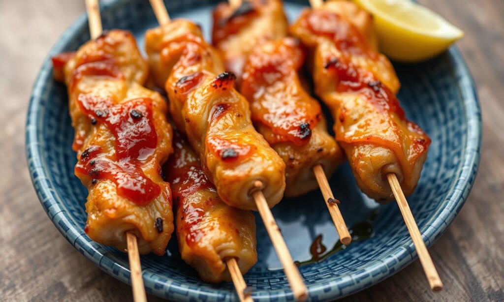 Perfectly grilled chicken skewer, a taste of Japan's yakitori.