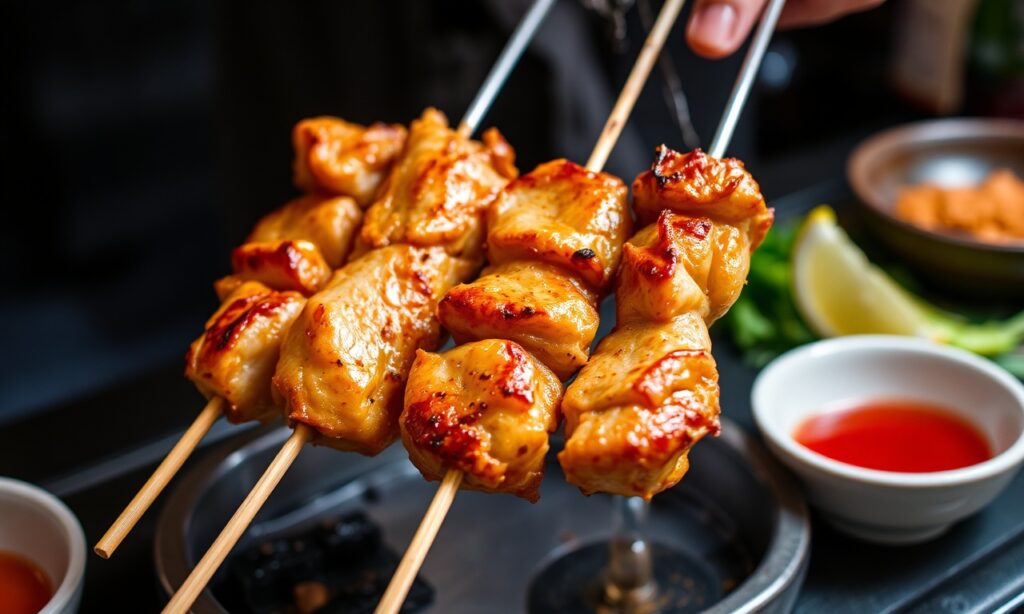 Juicy grilled chicken skewers, a taste of Japanese yakitori tradition.