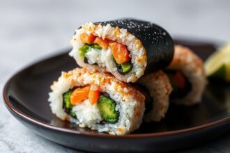 Delicious vegan Crunchy Roll sushi delight.