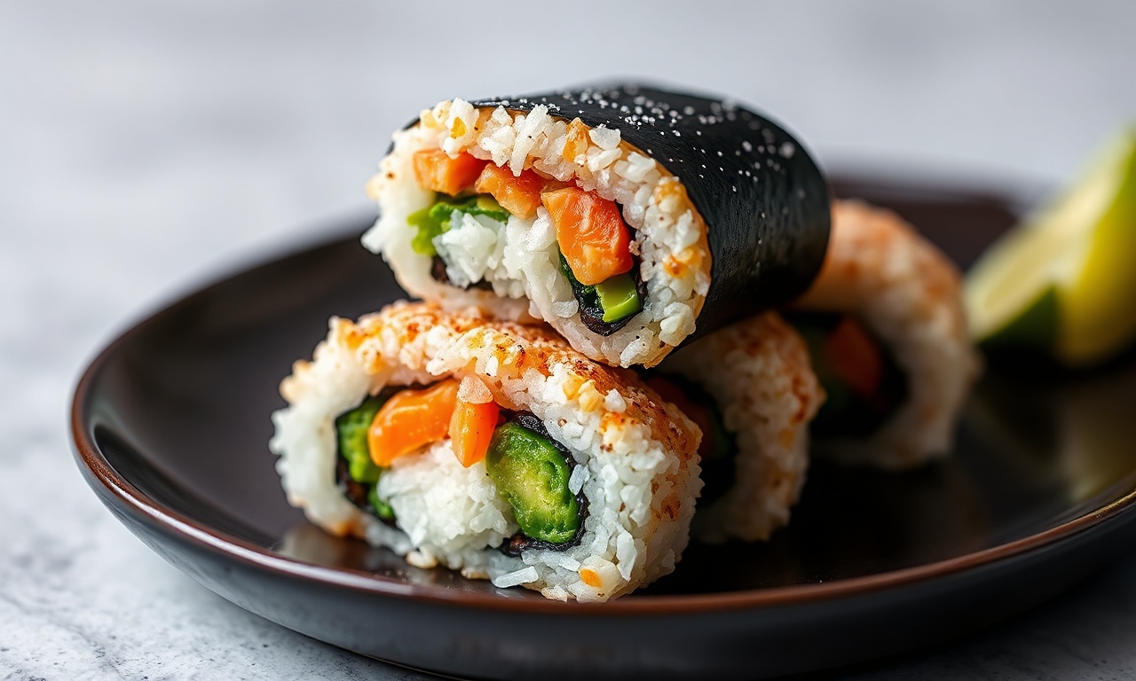Delicious vegan Crunchy Roll sushi delight.