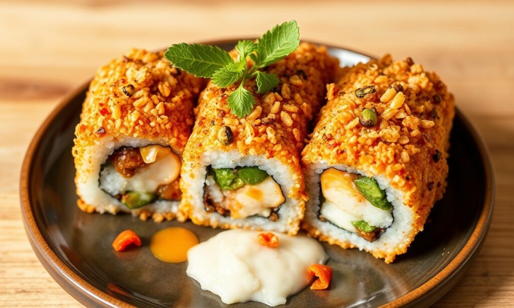 Delicious vegan Crunchy Roll sushi, a culinary delight to try.