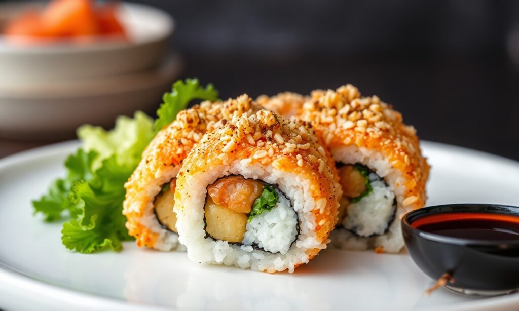 Delicious vegan Crunchy Roll sushi, a culinary delight to try.