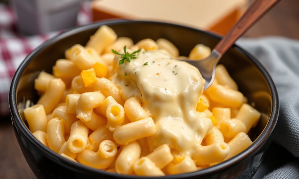 Creamy comfort low-calorie mac and cheese, healthy and delicious.
