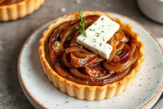 Savory caramelized onion and feta tart, packed with irresistible flavor.