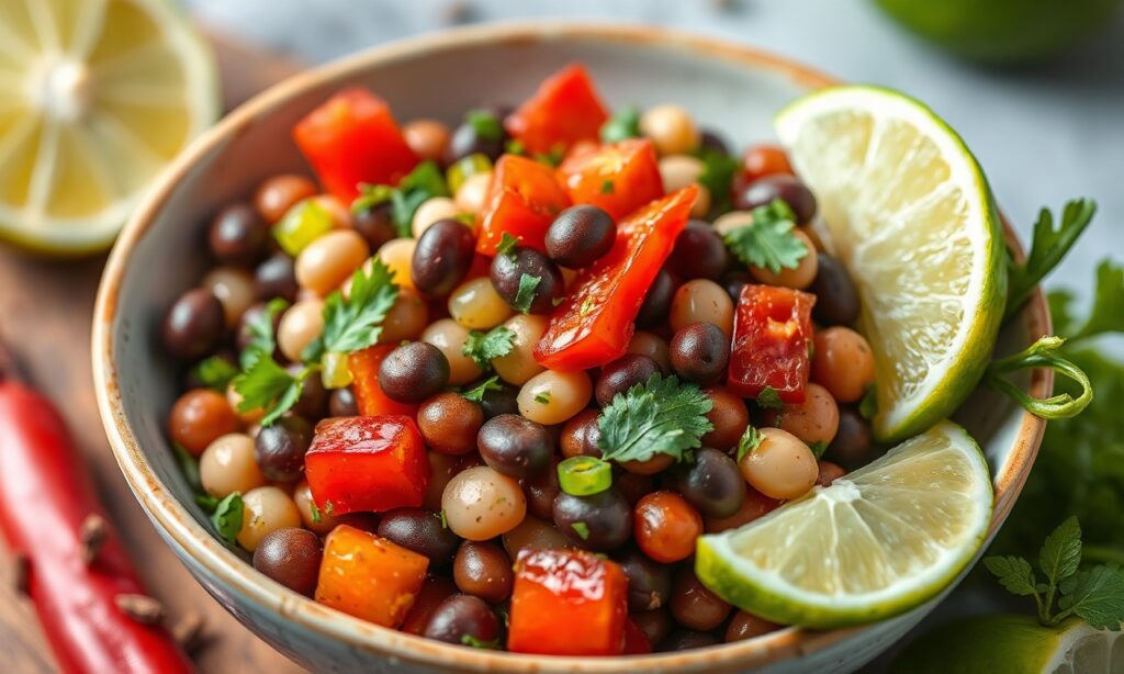 Zesty chili lime bean salad, vibrant, healthy, and guilt-free delight.