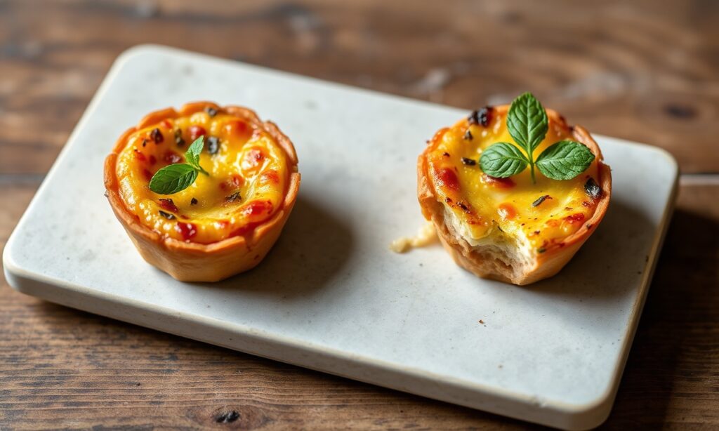 Delicious Tiny Tasties: Mini crustless quiches artfully arranged.