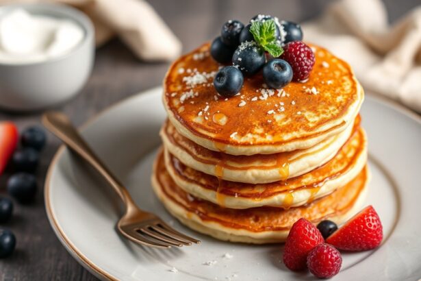 Fluffy Greek yogurt pancakes for a protein-packed morning boost.