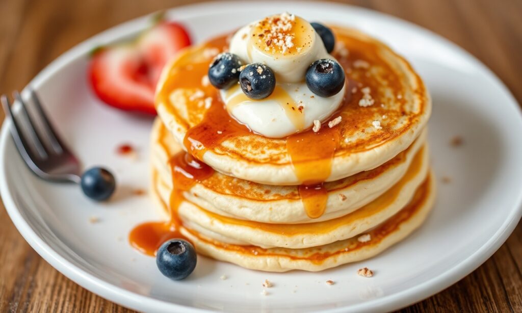 Fluffy Greek yogurt pancakes: protein-packed morning boost.