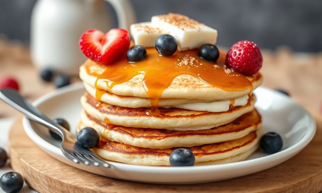 Fluffy Greek yogurt pancakes with a protein boost.