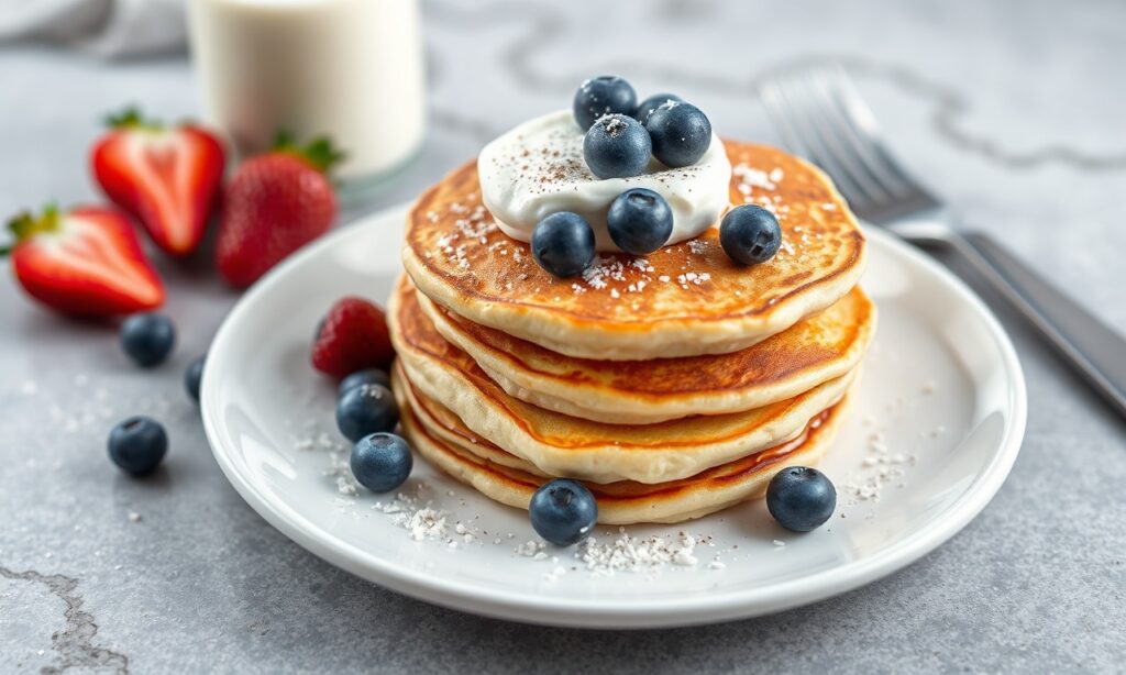 Fluffy Greek yogurt pancakes with a protein boost.