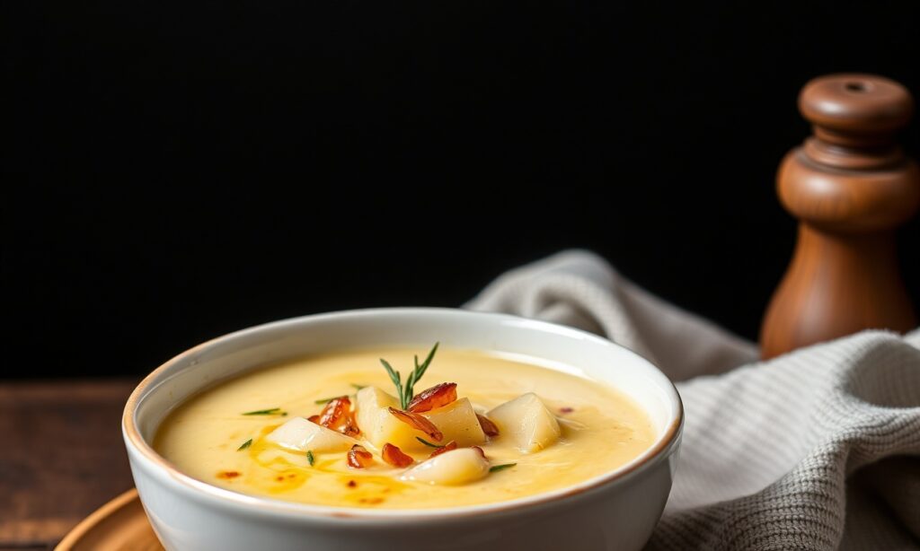 Soul-warming onion potato soup, comfort bowl, nourishing soul.