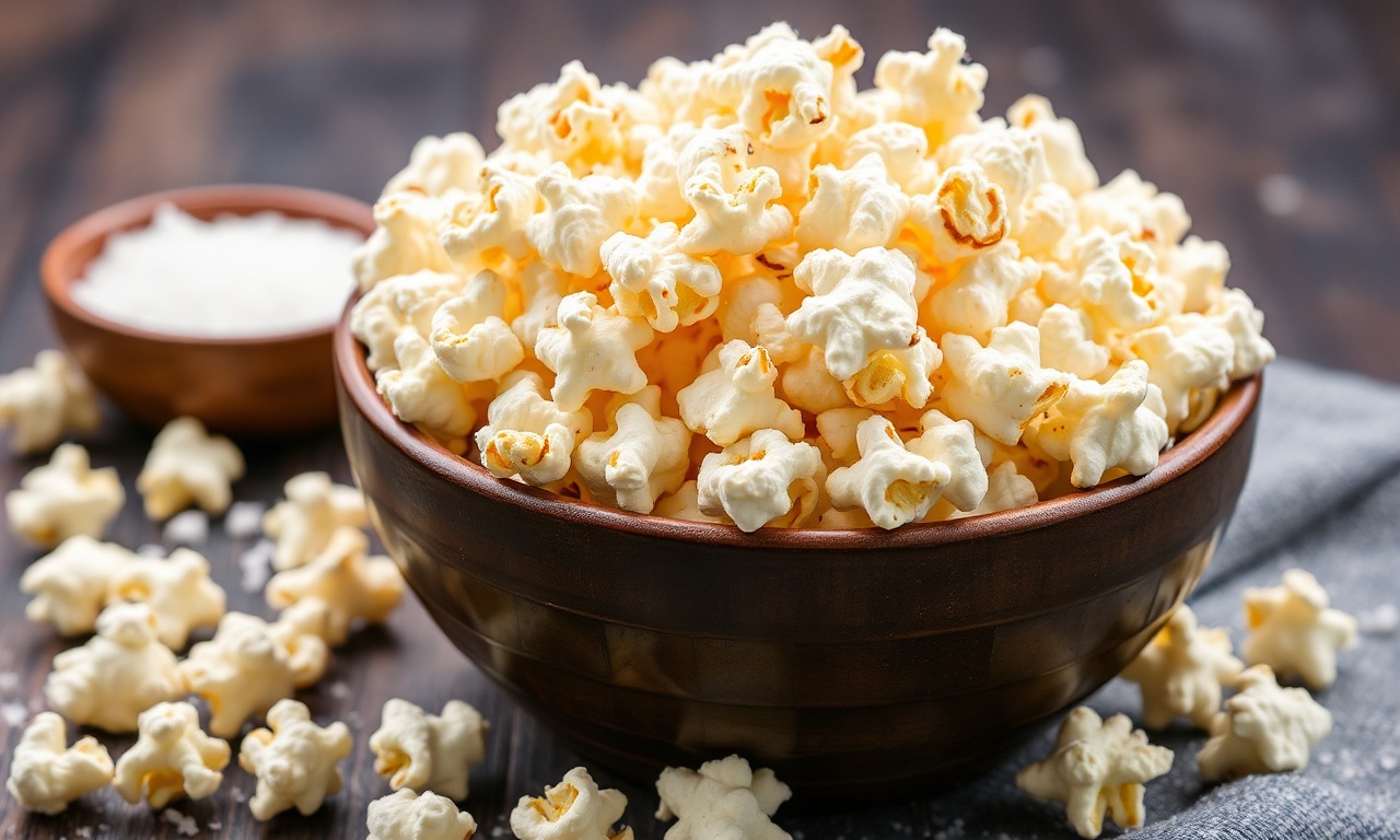 Crunchy sea salt popcorn, a savory delight.