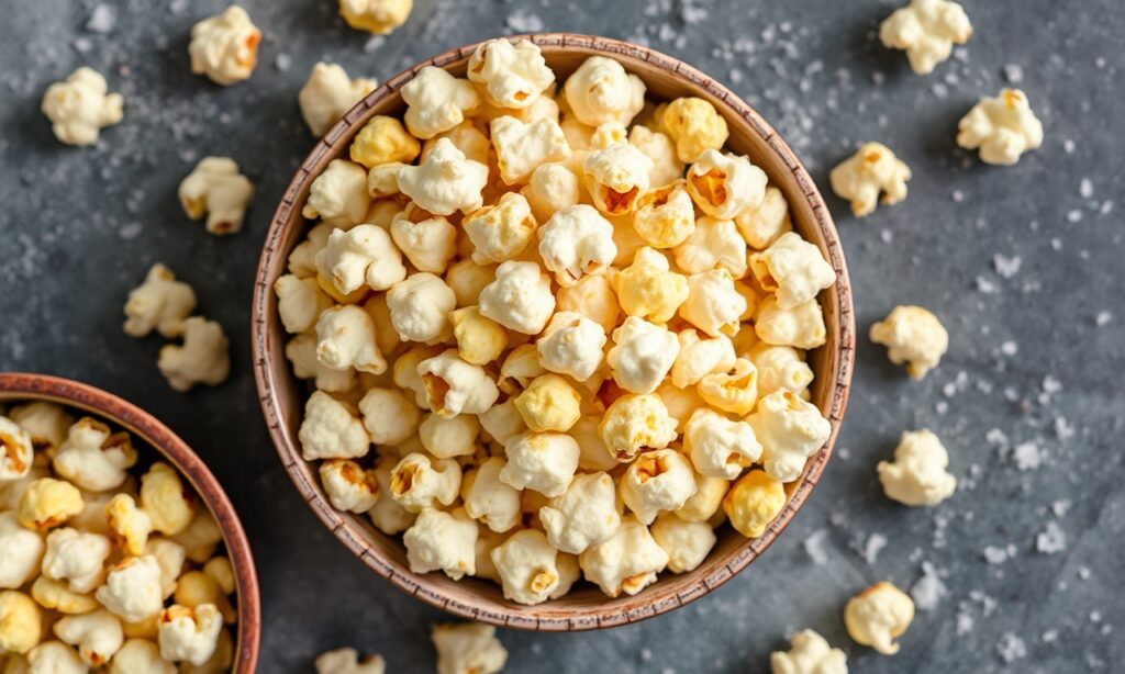 Crunchy sea salt popcorn: an irresistibly savory delight.