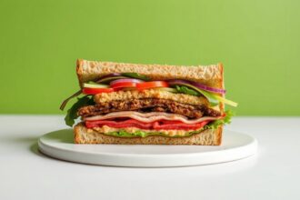 Delicious Tempeh Reuben sandwich, bold flavor, ultimate vegan experience.