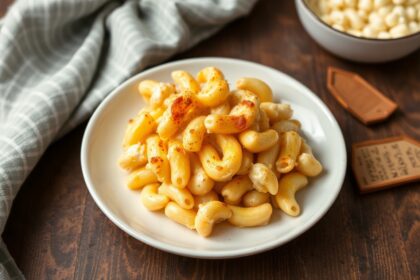 Creamy baked mac and cheese, rich and comforting.